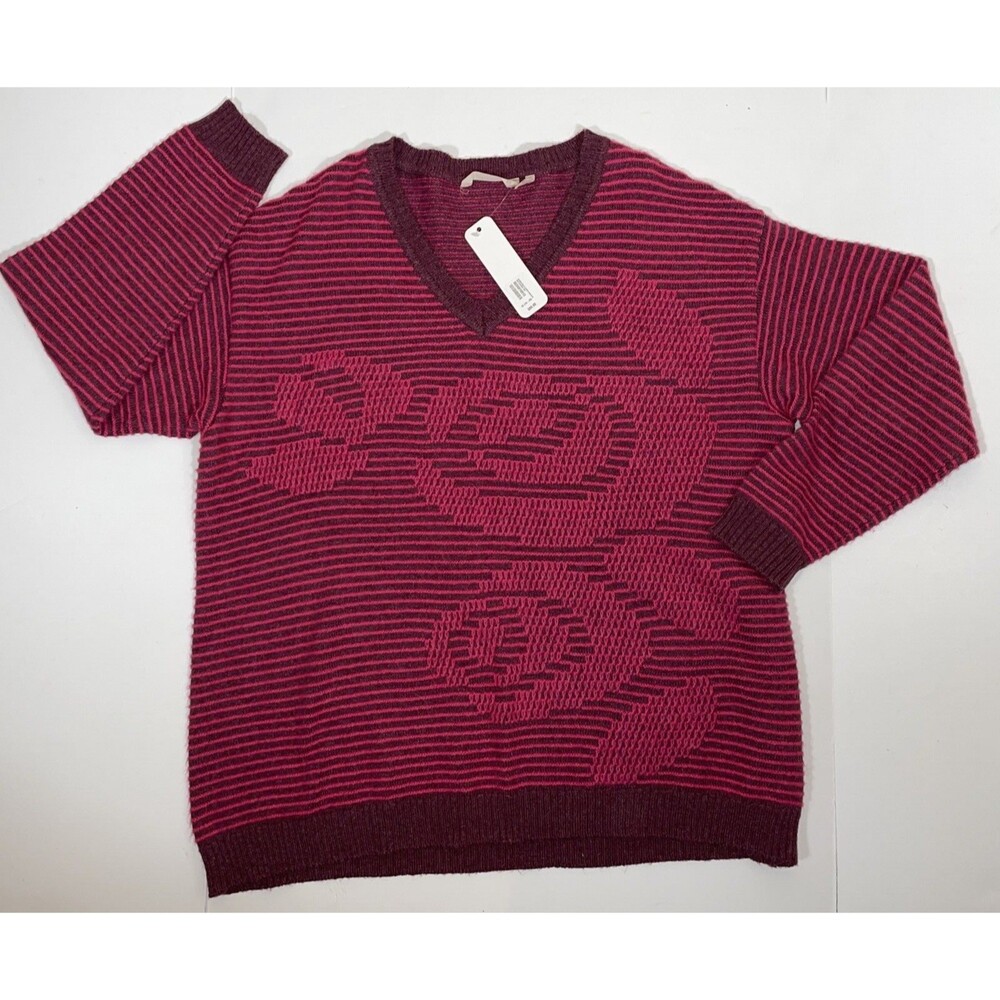 Soft Surroundings Bell Flower Sweater Pink Ribbed Casual Jacquard 1X 18-20